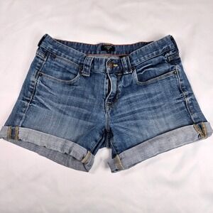 J.Crew Denim Shorts Stretch Cuffed Hem Blue Jean Casual Summer Size 0 24"‎ 90s